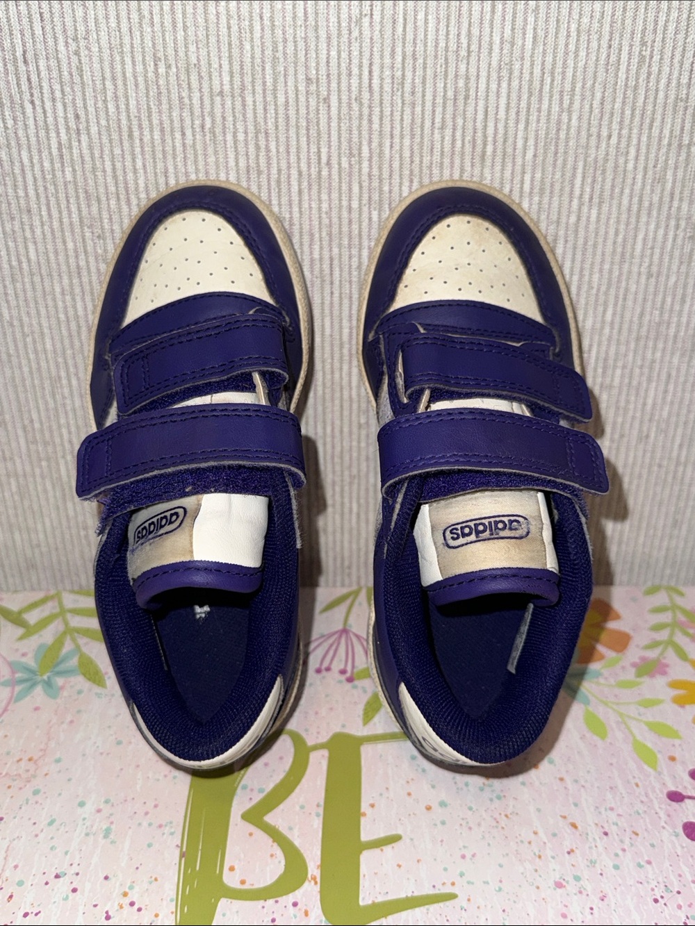 adidas Kids (girls) Navy Purple & White Hook-and-Loop Sneakers
